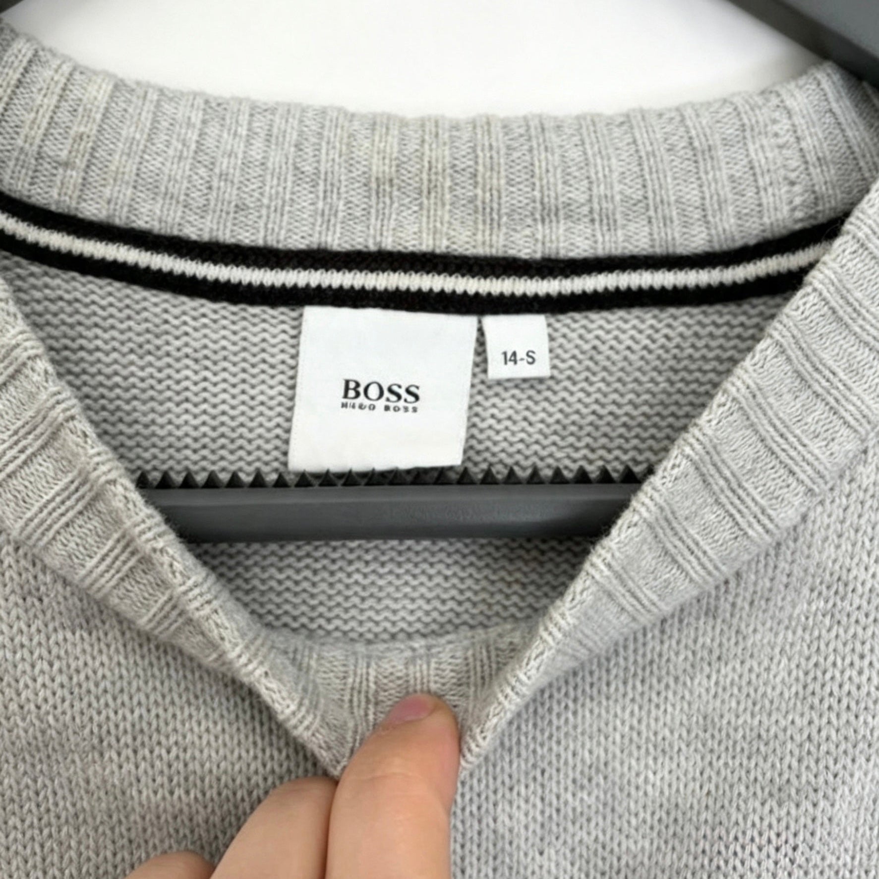 Hugo Boss Grey Knit Jumper with Large Logo – Size 14 / Small Adult