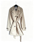 Ness Beige Trench Coat, Size 14, Double Breasted, Umbrella Print Lining, Excellent Condition