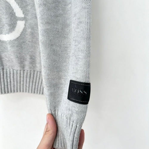 Hugo Boss Grey Knit Jumper with Large Logo – Size 14 / Small Adult