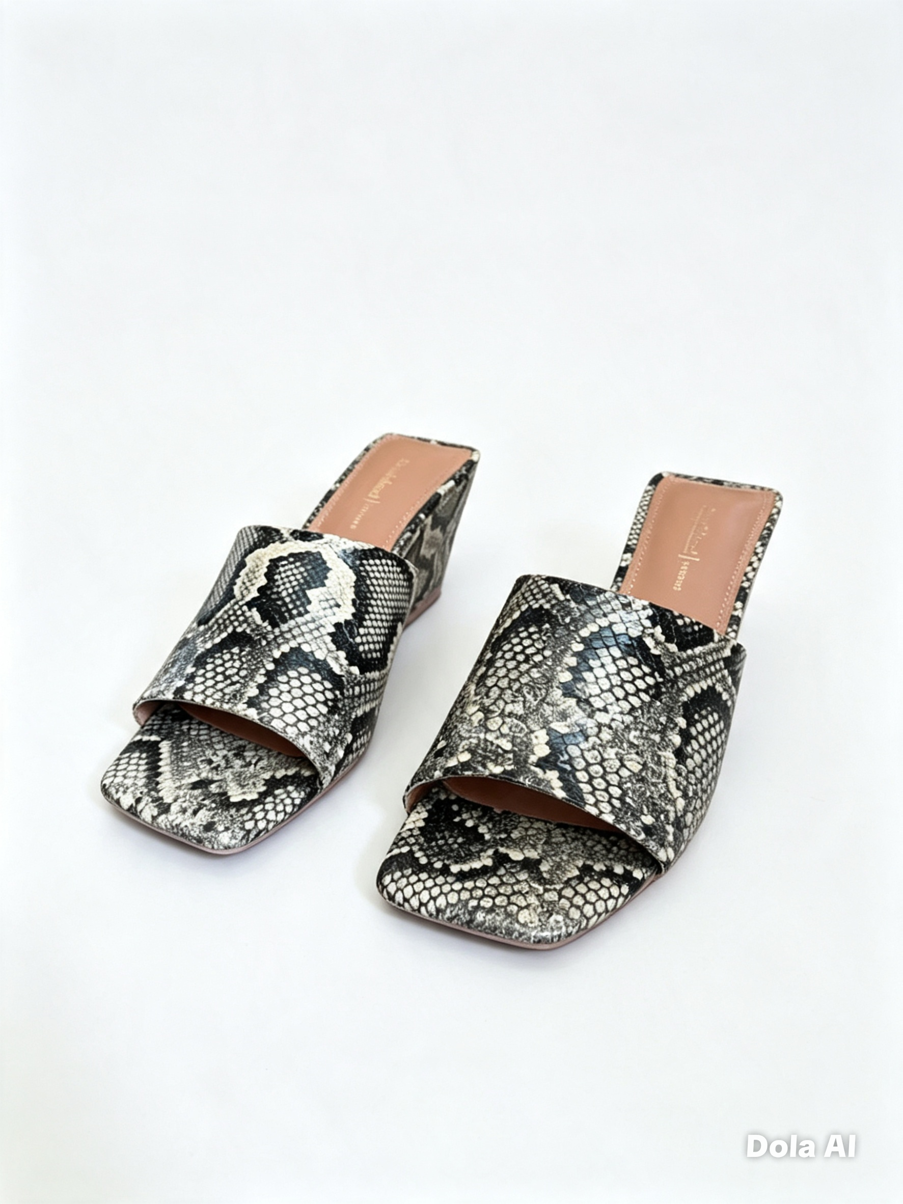 River Island Snake Print Block‑Heel Mules – Size 5UK