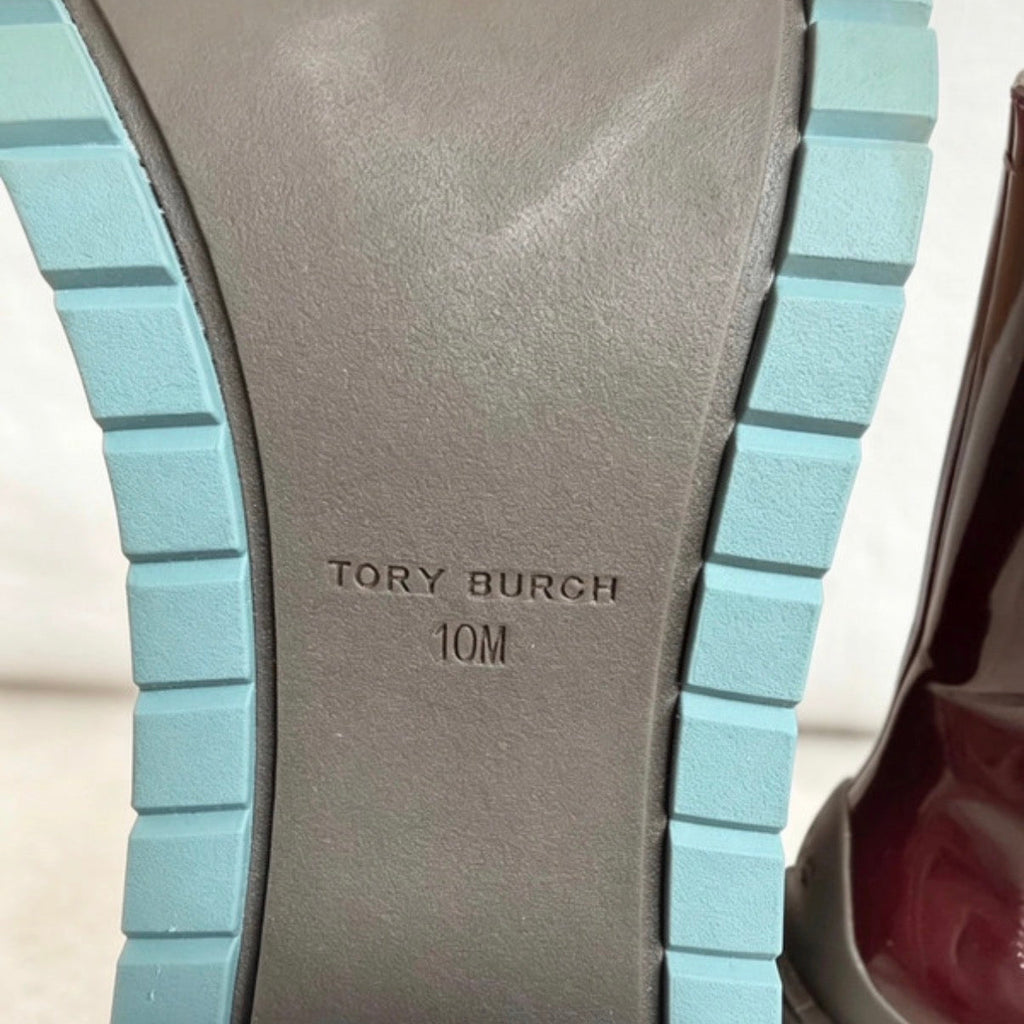 Tory Burch Burgundy Patent Leather Chunky Heel Chelsea Boots US 10M / UK 7.5