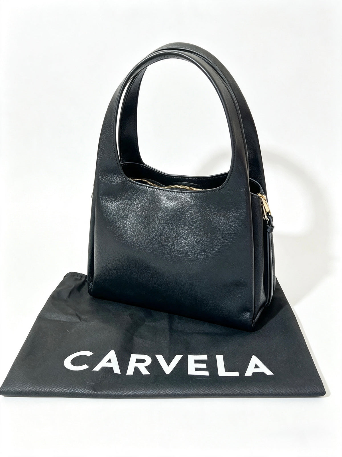 Carvela Black Hobo Bag Pebbled Faux Leather Gold Hardware Immaculate Condition