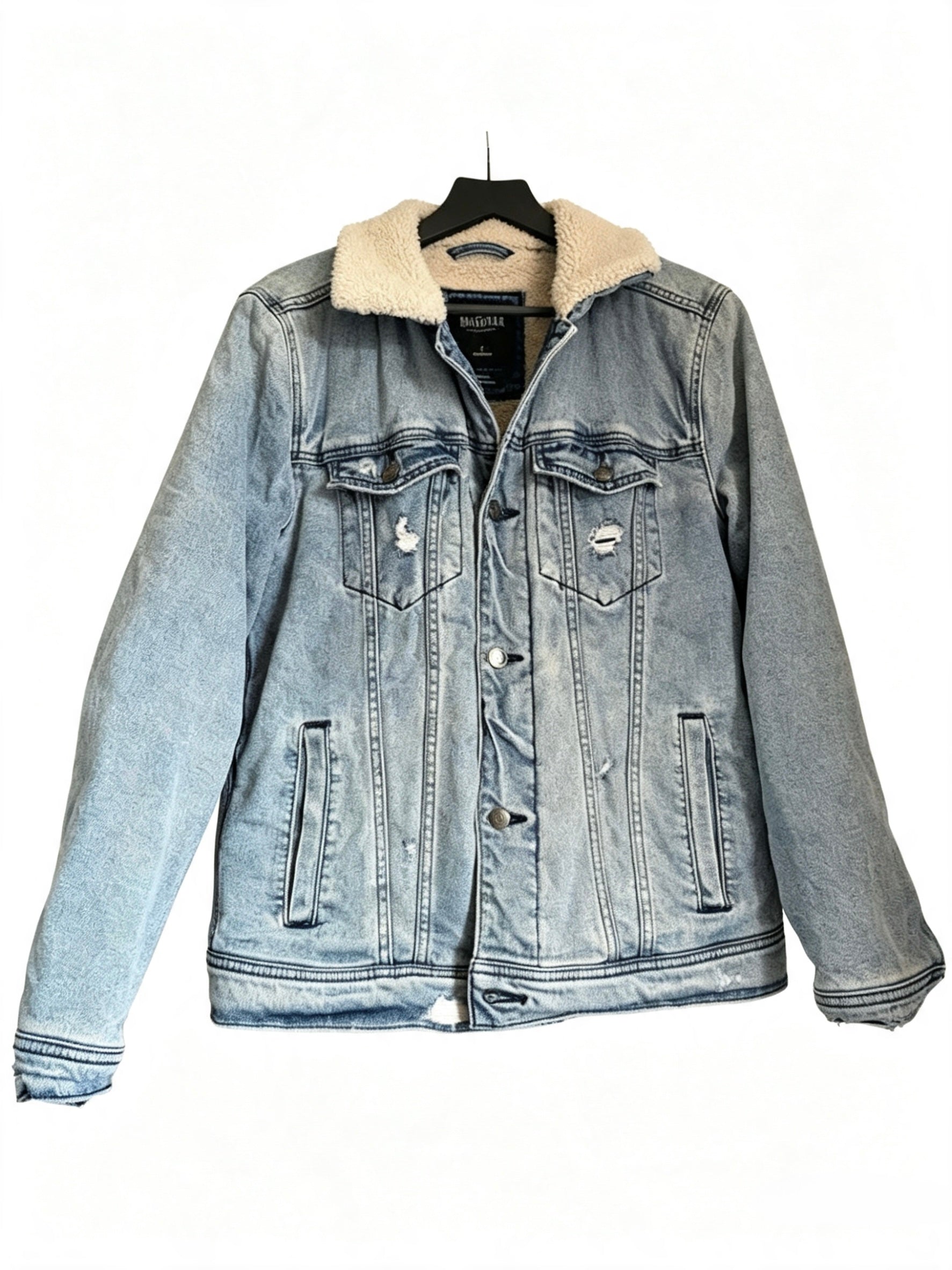 Hollister Light Wash Denim Shearling-Lined Jacket – Size S