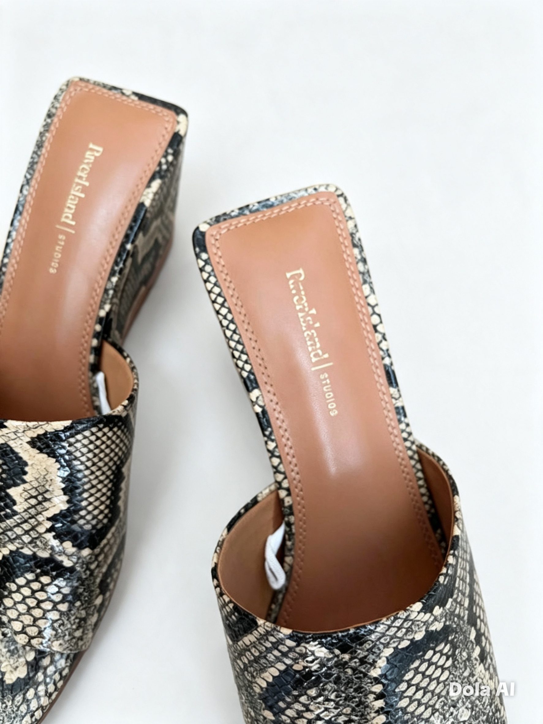 River Island Snake Print Block‑Heel Mules – Size 5UK