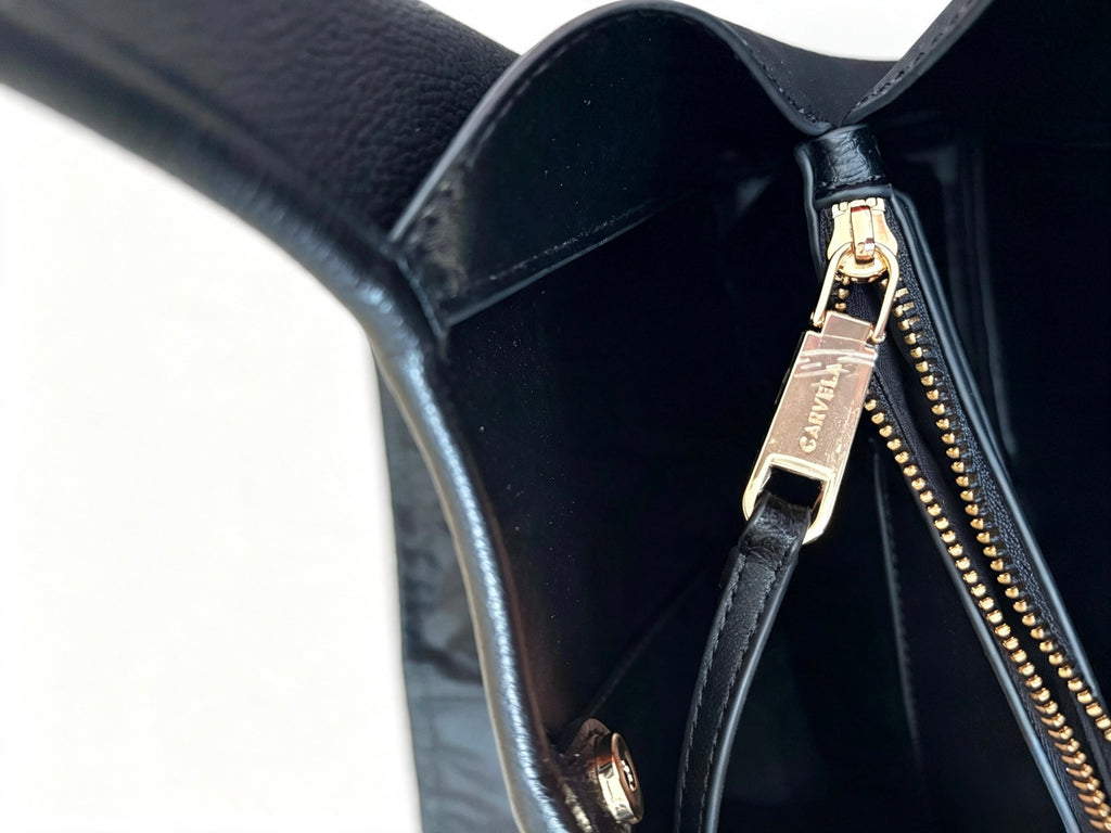 Carvela Black Hobo Bag Pebbled Faux Leather Gold Hardware Immaculate Condition