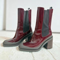 Tory Burch Burgundy Patent Leather Chunky Heel Chelsea Boots US 10M / UK 7.5