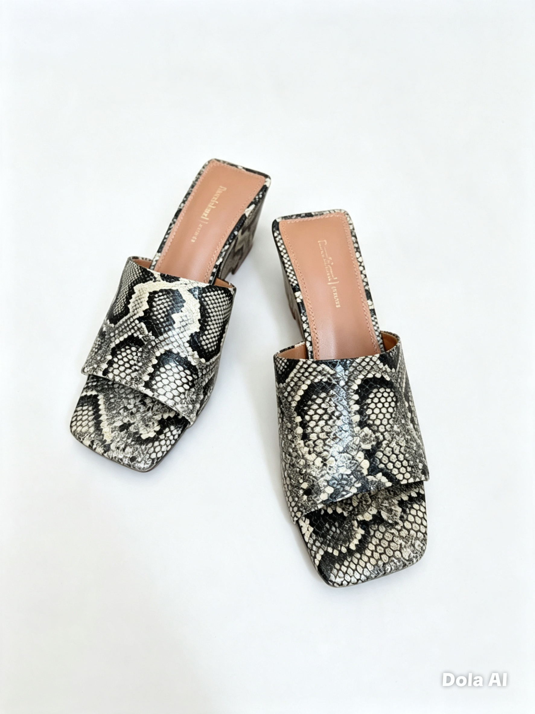 River Island Snake Print Block‑Heel Mules – Size 5UK