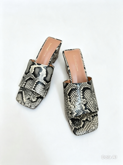 River Island Snake Print Block‑Heel Mules – Size 5UK