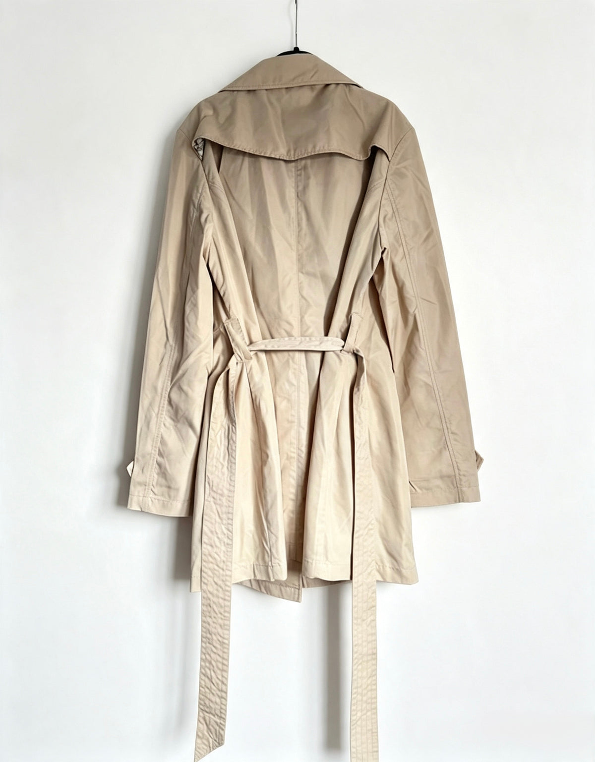 Ness Beige Trench Coat, Size 14, Double Breasted, Umbrella Print Lining, Excellent Condition