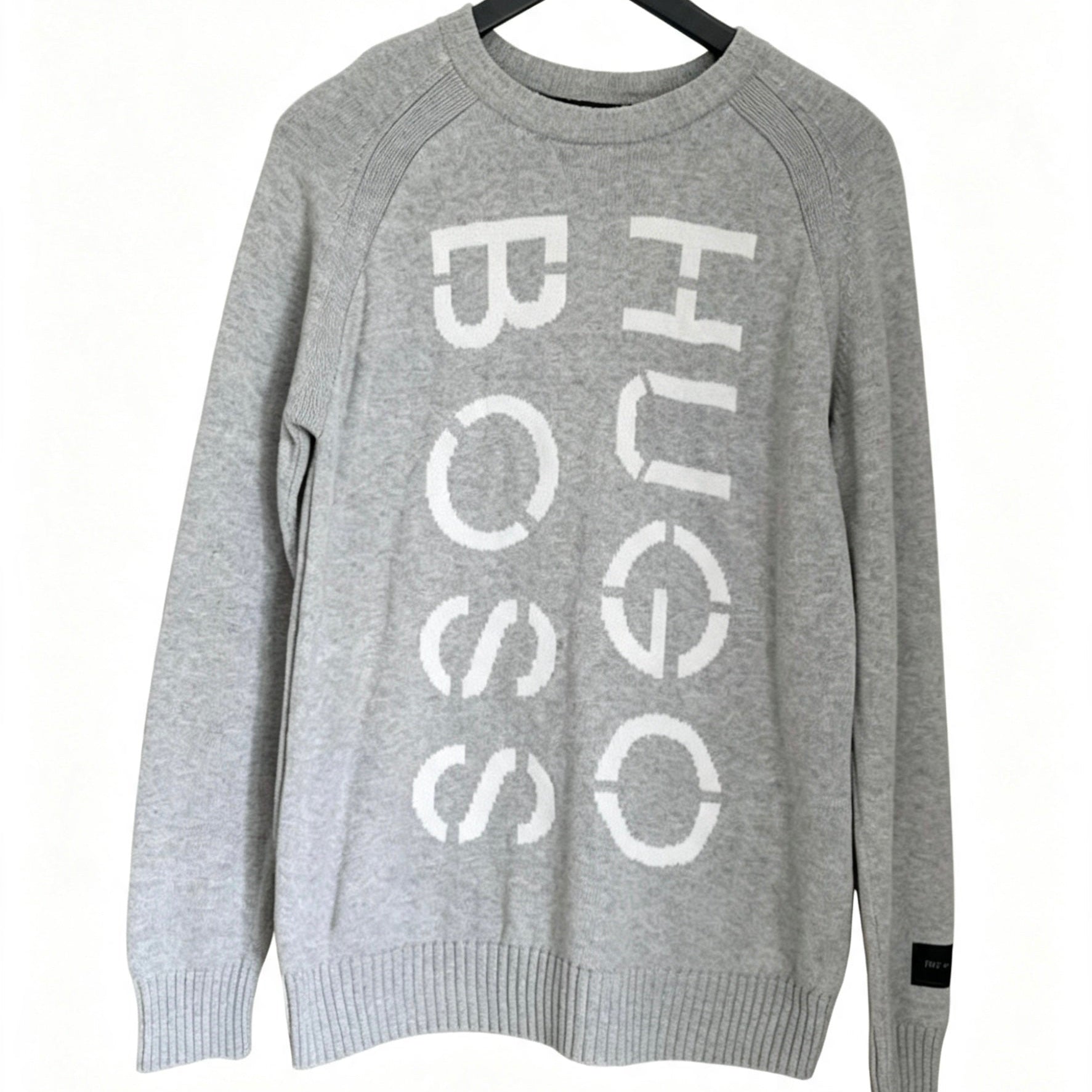 Hugo Boss Grey Knit Jumper with Large Logo – Size 14 / Small Adult